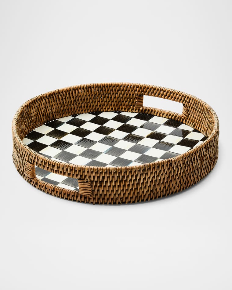 MacKenzie-Childs Courtly Check Enamel Rattan Round Serving Tray