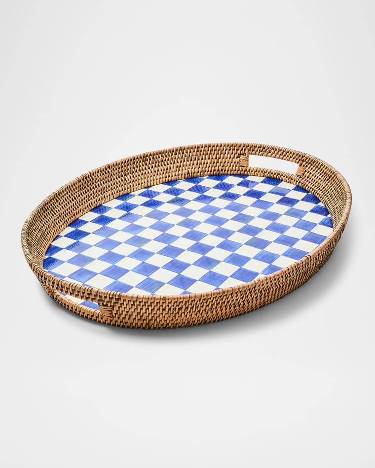 MacKenzie-Childs Royal Check Enamel Rattan Party Tray