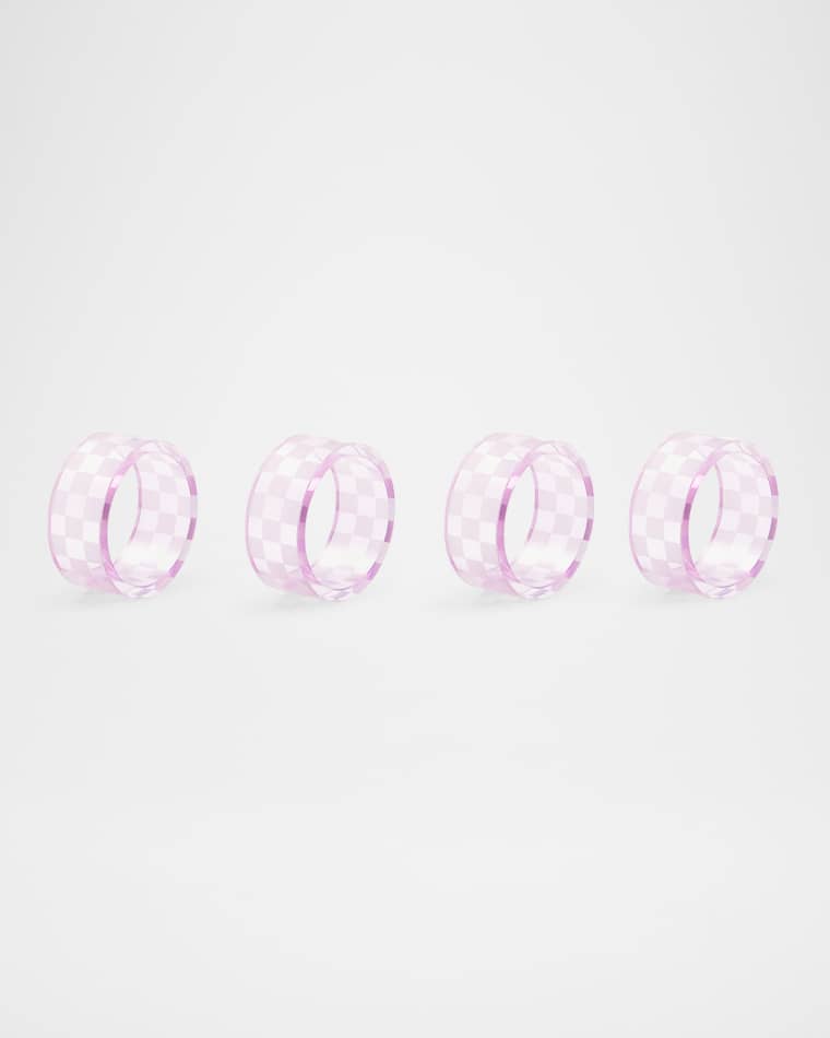 MacKenzie-Childs Lavender Check Napkin Ring, Set of 4