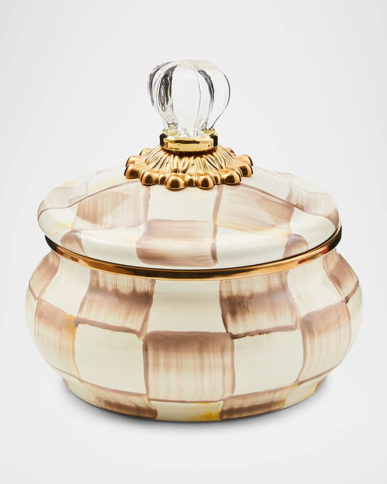 MacKenzie-Childs Mocha Check Squashed Pot, 20 oz.