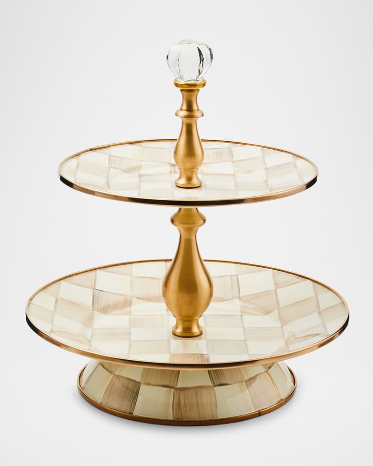 MacKenzie-Childs Mocha Check Two-Tier Sweet Stand