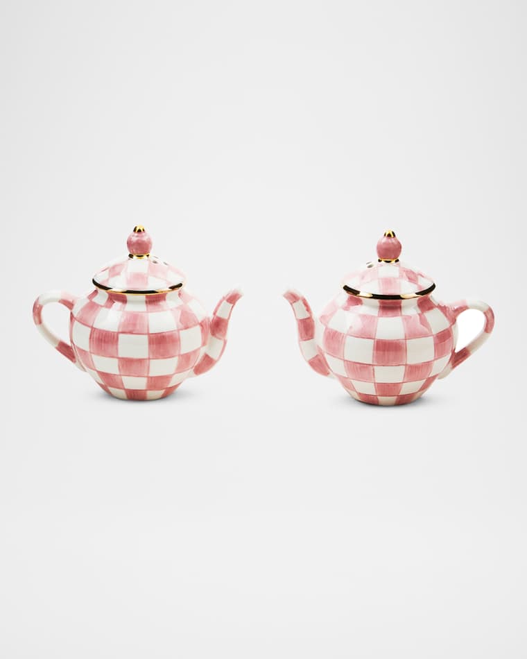 MacKenzie-Childs Rosy Check Teapot Salt Pepper Shaker Set
