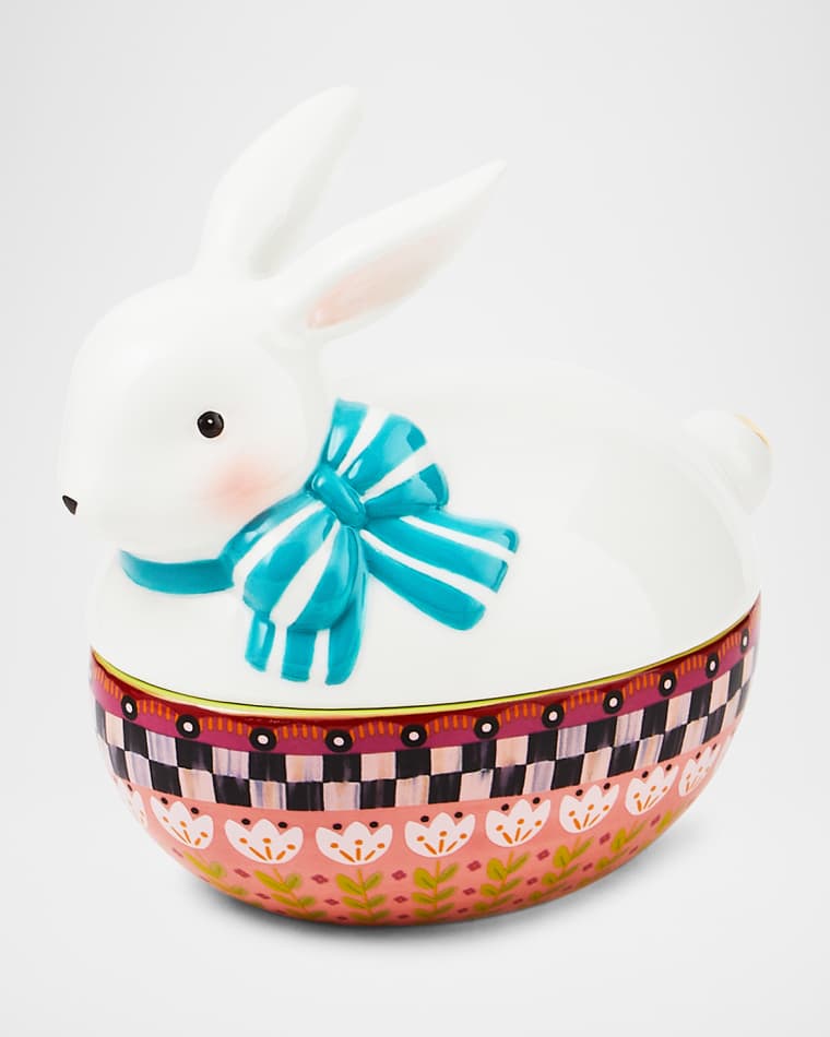 MacKenzie-Childs Calico Oval Lidded Bunny Dish