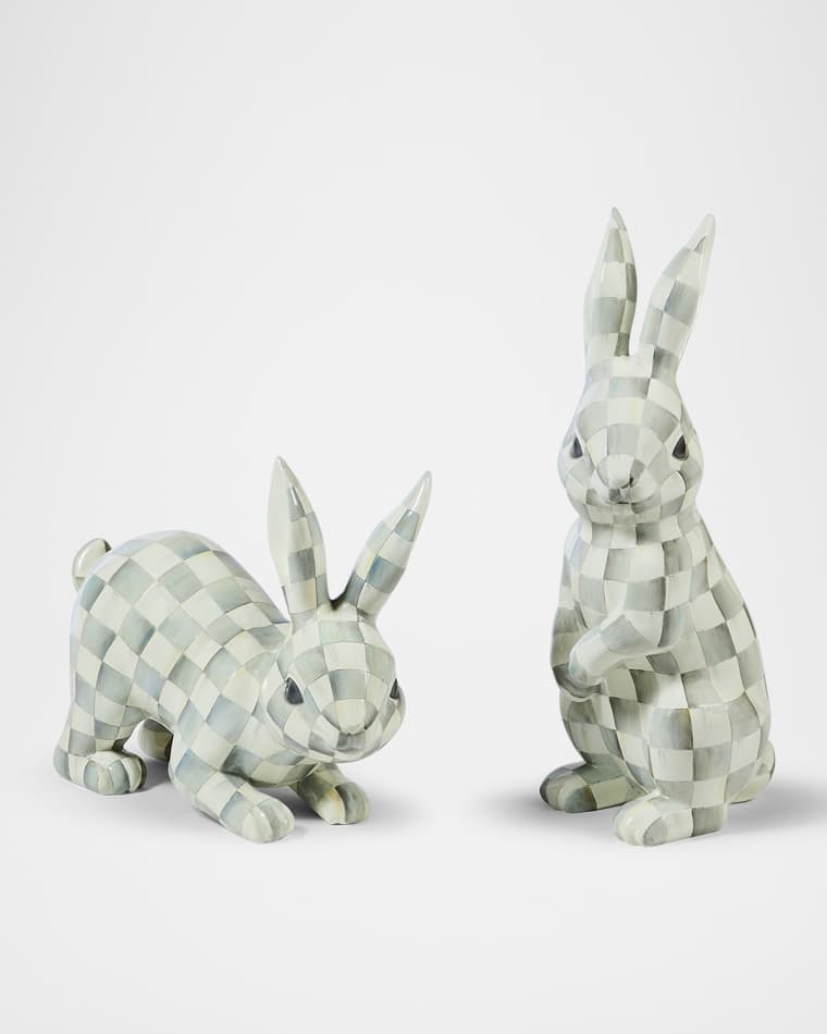 MacKenzie-Childs Sterling Check Trophy Bunnies, Set of 2