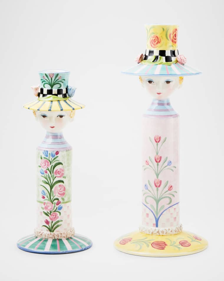 MacKenzie-Childs Rosy Meadow Lady Candle Holders, Set of 2