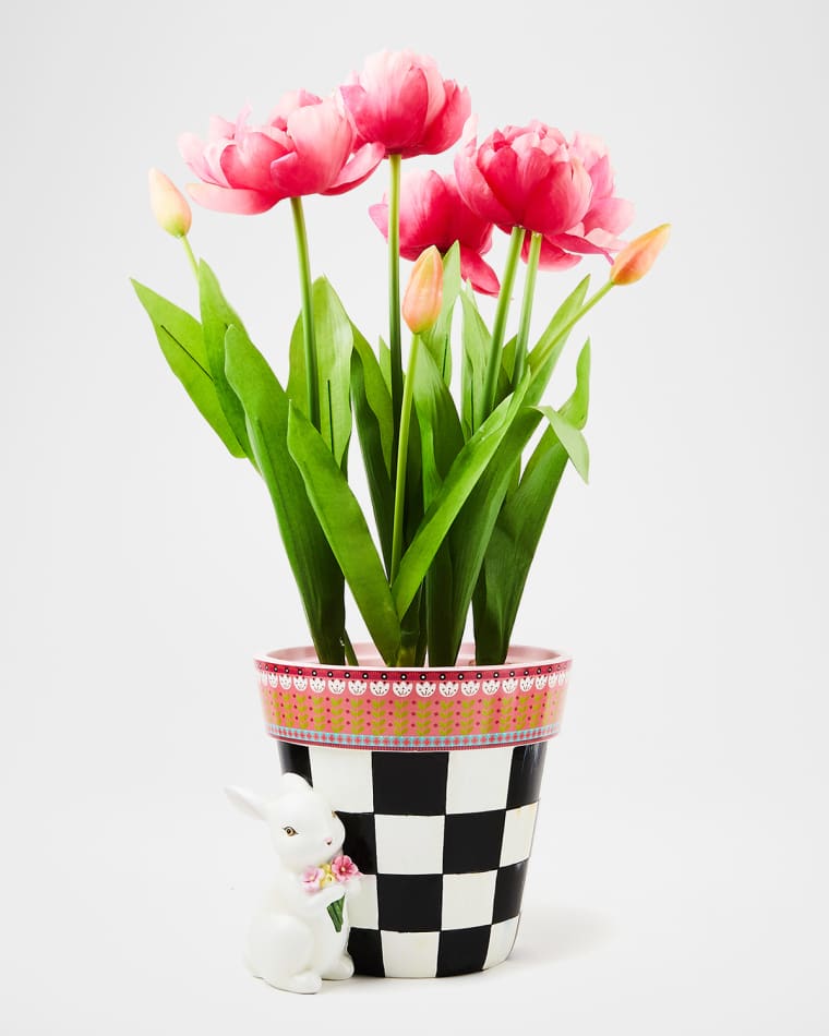 MacKenzie-Childs Calico Potted Tulip with Bunny