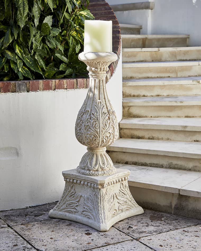 Neiman Marcus 36" Outdoor Cast Stone Floor Candlestick