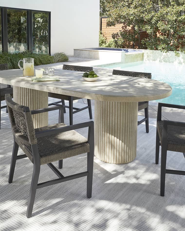 Neiman Marcus Reeded Double Pedestal Outdoor Dining Table