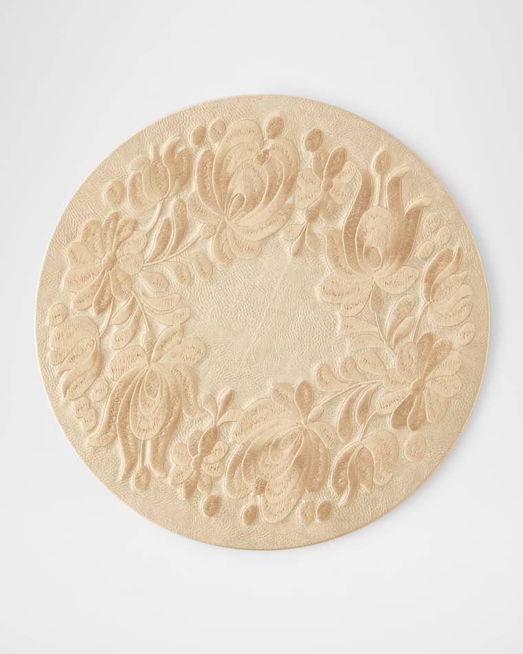 Nomi K Floral Embroidered Vegan Leather Placemat, 22" Round