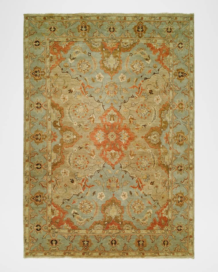 Damask On Blue Hand-Knotted Rug, 12' x 15'