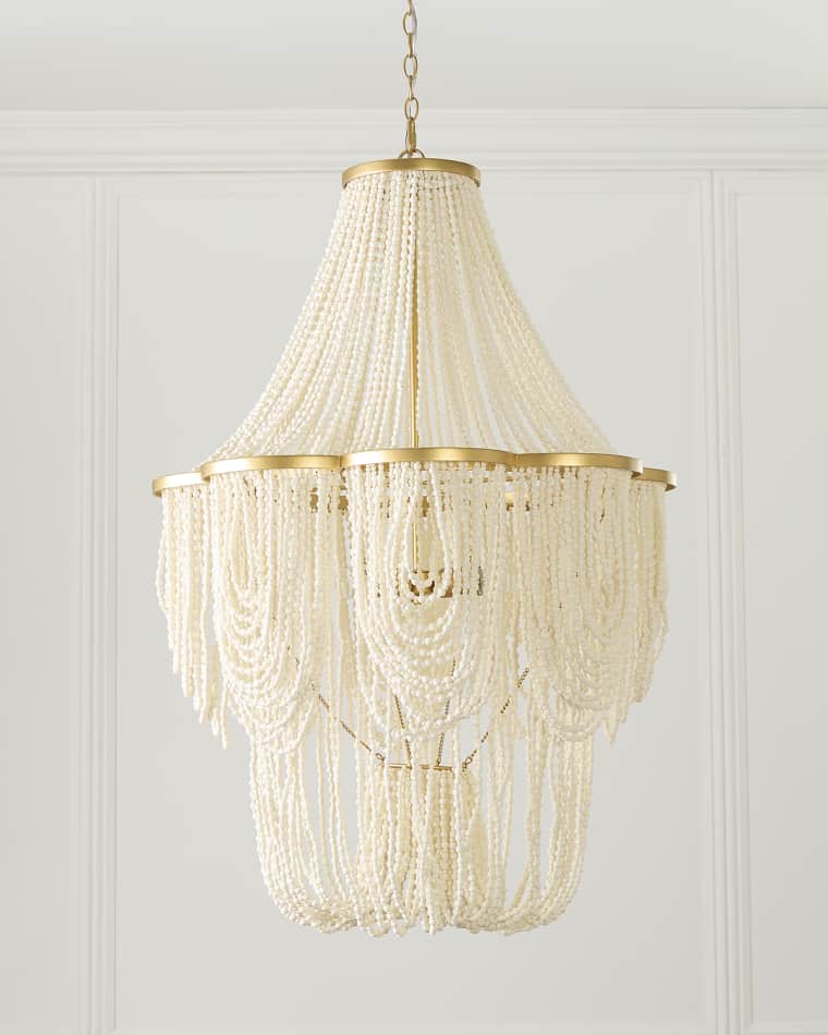 Neiman Marcus Draped Wood Bead 3-Light Chandelier - 42.5"