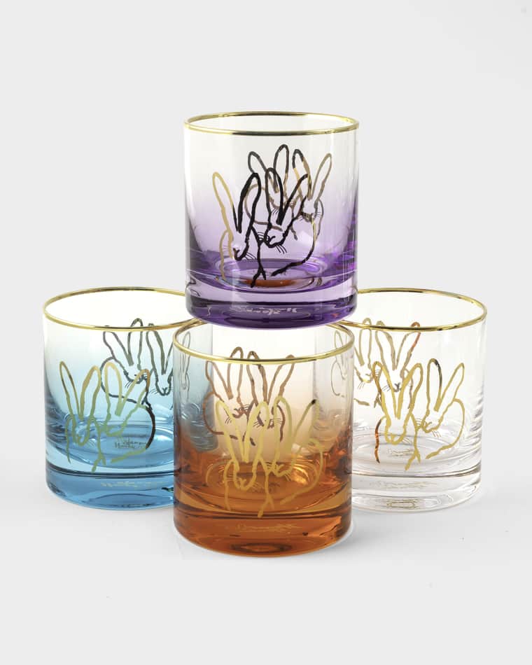Hunt Slonem Jewel Tone Double Bunny 10 oz. Old-Fashioned Glasses, Set of 4