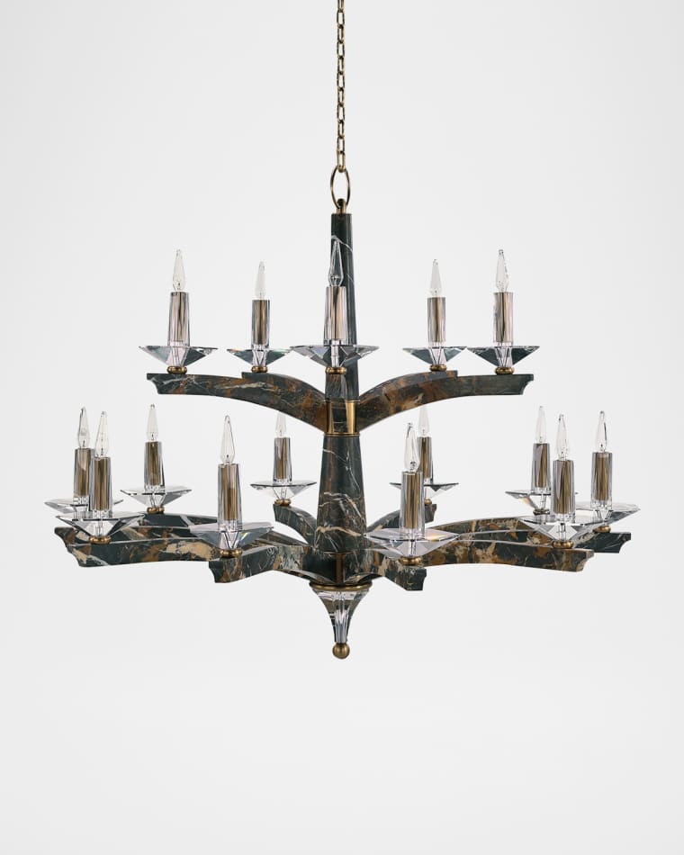 John-Richard Collection Inverness 15-Light 2-Tier Marble Chandelier, 52" Round