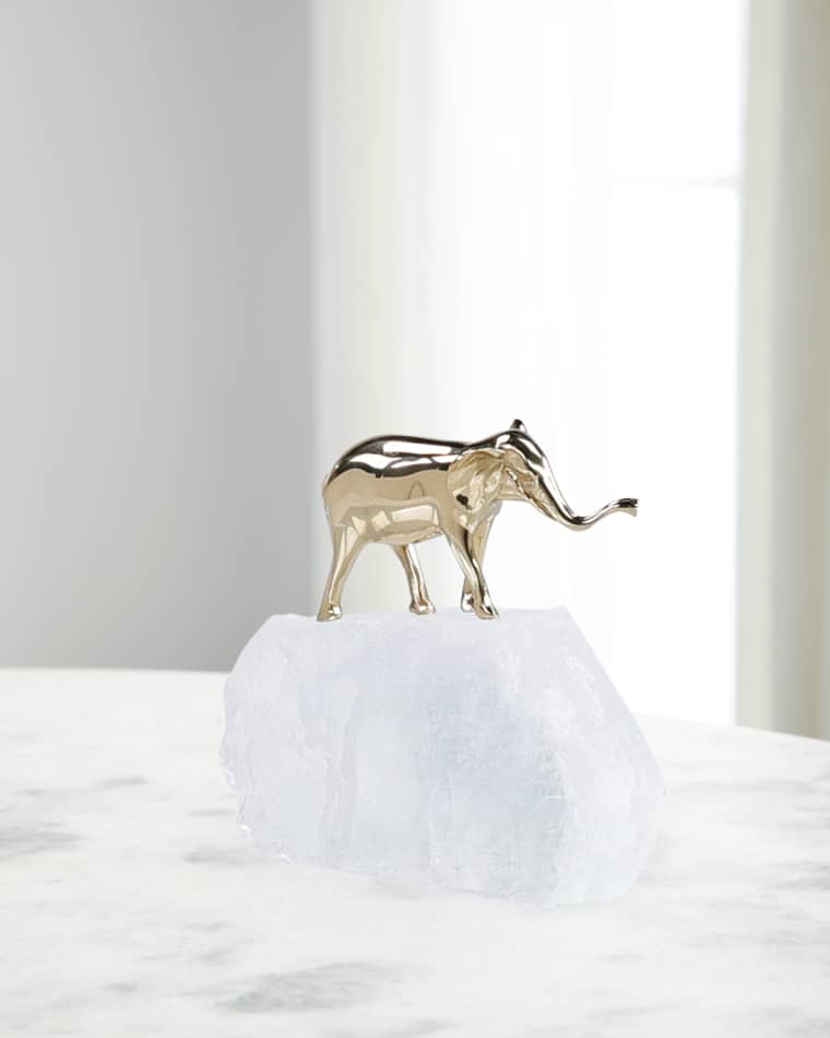 John-Richard Collection Brass Elephant Sculpture on Selenite II