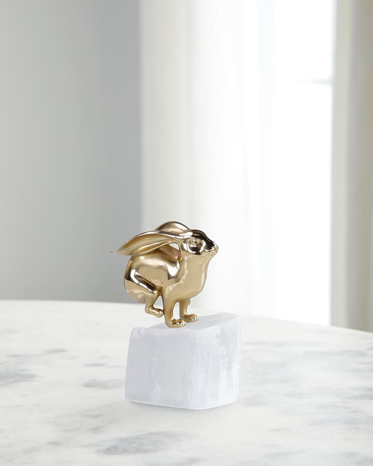 John-Richard Collection Brass Bunny Sculpture on Selenite