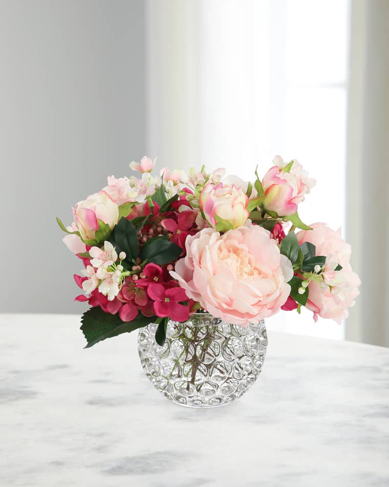 John-Richard Collection Winter Daphne Garden 11" Faux Floral Arrangement in Glass Vase