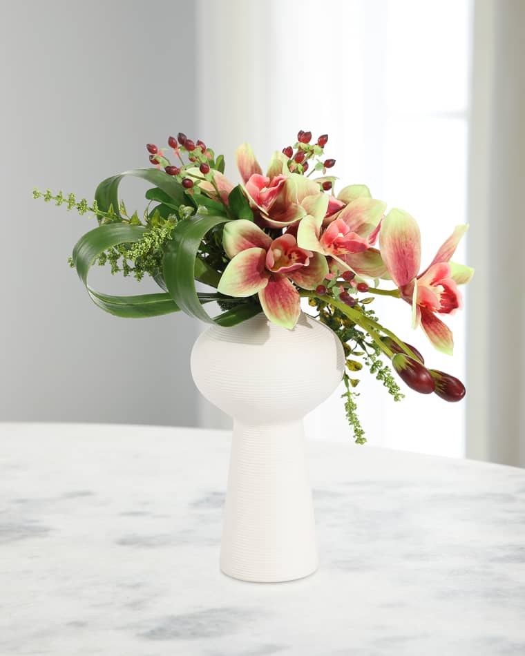 John-Richard Collection Tropical Cymbidiums 17" Faux Floral Arrangement in Ceramic Container