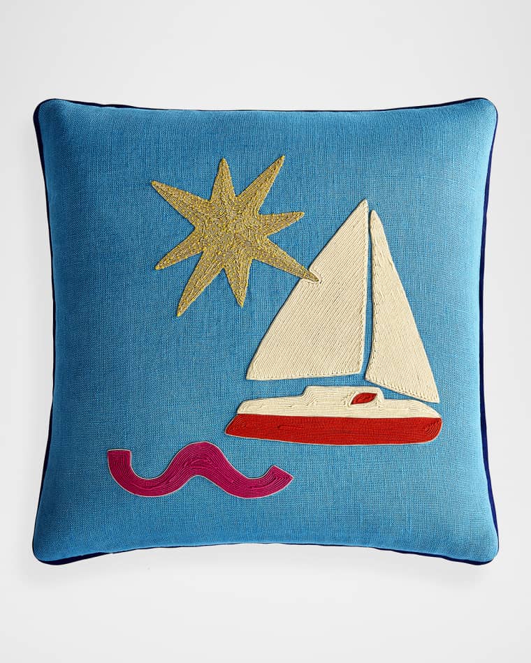 Jonathan Adler Playa Corded Sailboat Accent Pillow, 18" Square