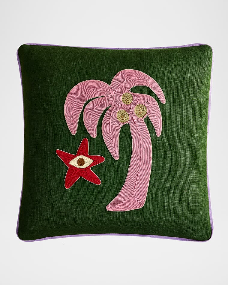 Jonathan Adler Playa Corded Palm Tree Accent Pillow, 16" Square
