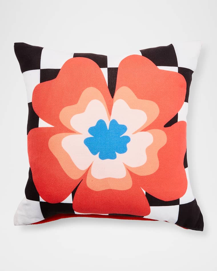 MacKenzie-Childs Dolce Vita Outdoor Red Flower Throw Pillow, 18" Square