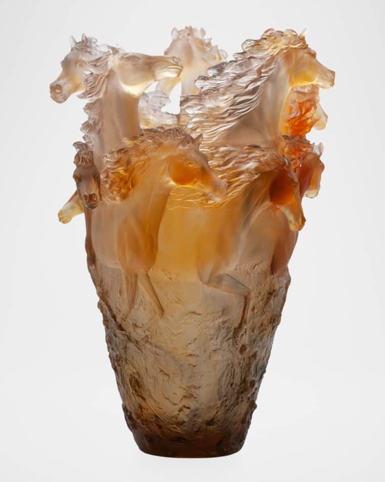 Daum Cavalcade Glazed Brown Crystal Magnum Vase - 20"
