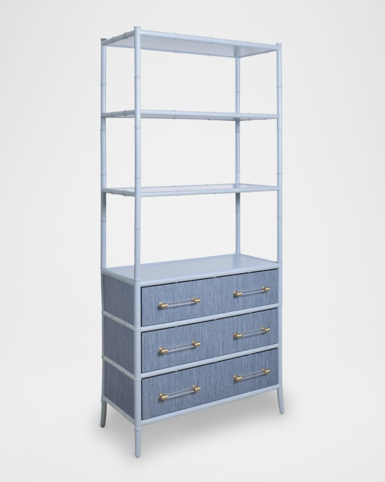 Worlds Away Flynn 3-Tier Etagere with 3 Drawers, Blue