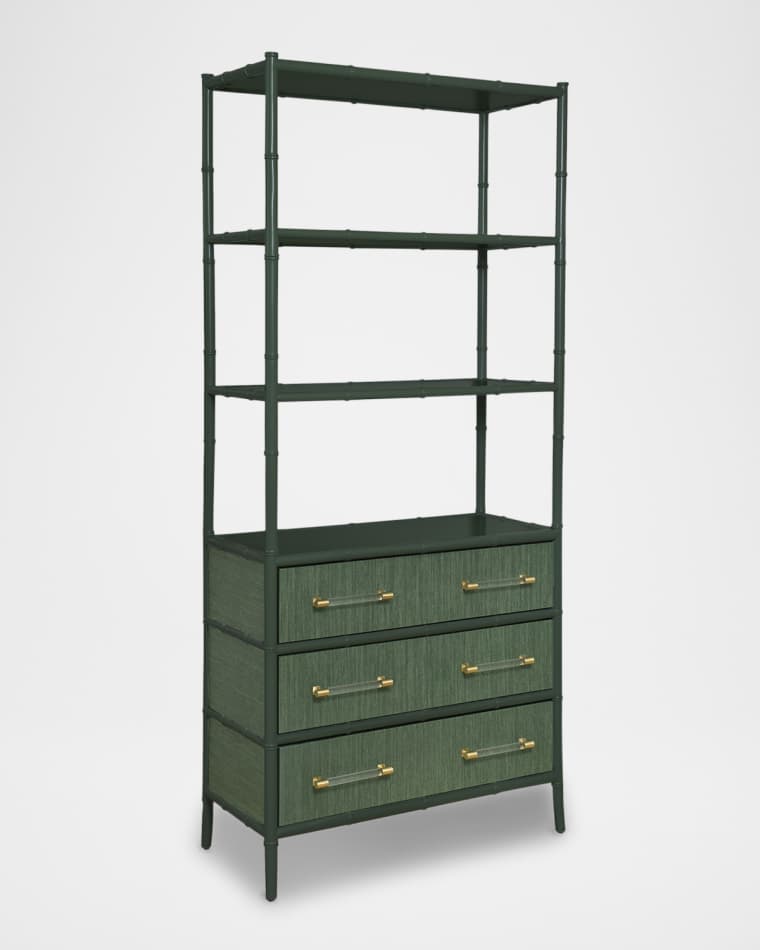 Worlds Away Flynn 3-Tier Etagere with 3 Drawers, Green