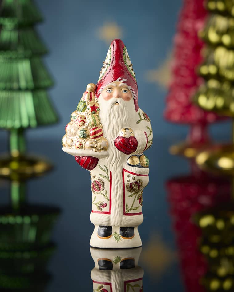 Vaillancourt Folk Art Father Christmas Holding Gold Ornaments Figurine