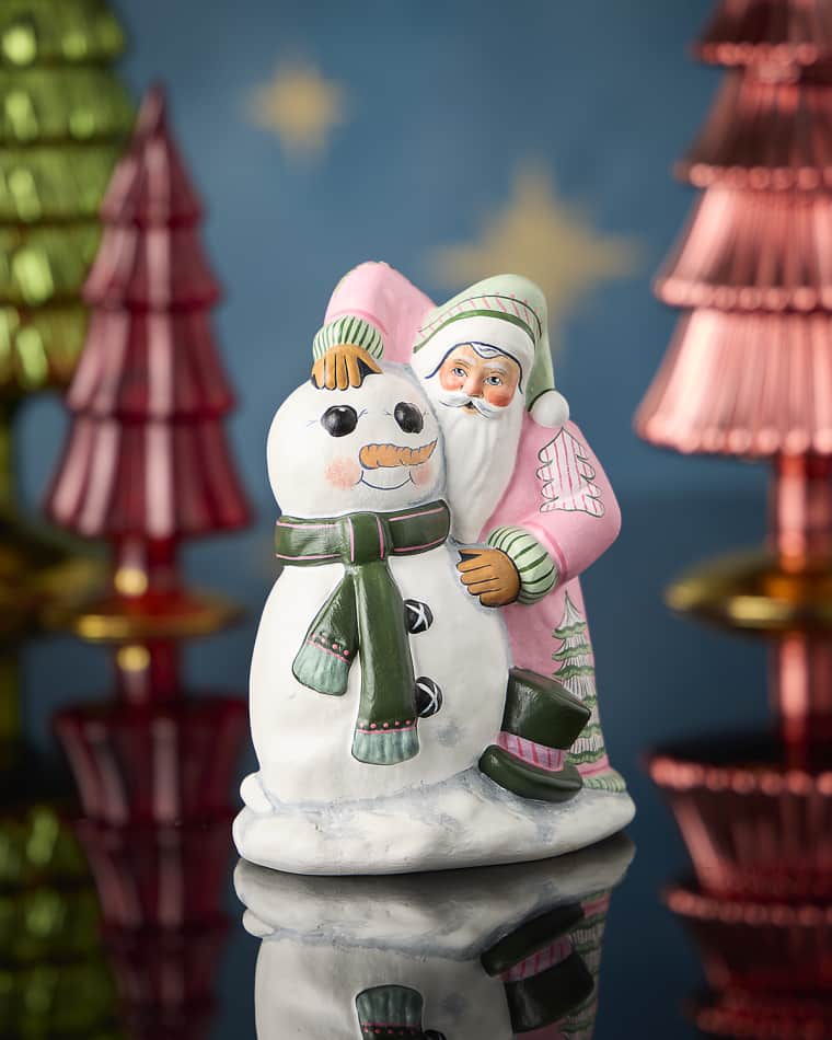 Vaillancourt Folk Art Santa Building a Snowman Christmas Figurine