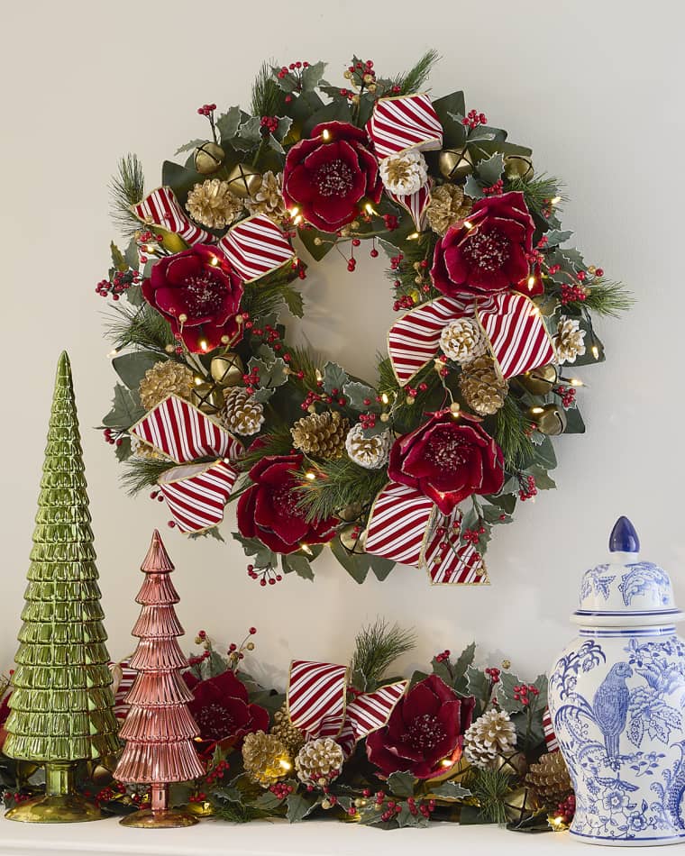 Neiman Marcus Pre-Lit Classic Christmas Wreath, 28"