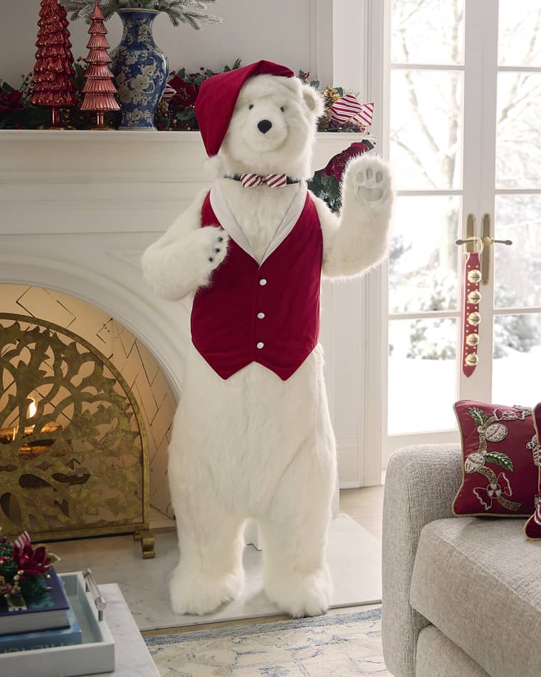 Ditz Designs By The Hen House Peppermint Cheer Standing White Diamond Polar Bear, 58"T