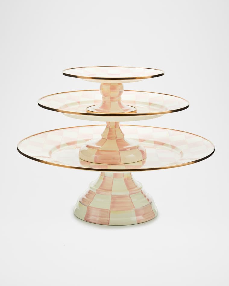 MacKenzie-Childs Rosy Check Large Pedestal Platter Rosy Check Small Pedestal Platter Rosy Check Pedestal Platter, Mini