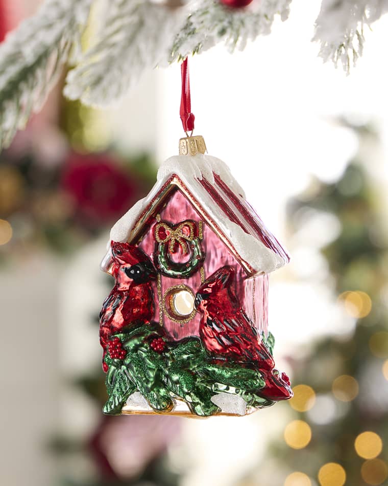 Neiman Marcus Holly Perch Birdhouse Christmas Ornament