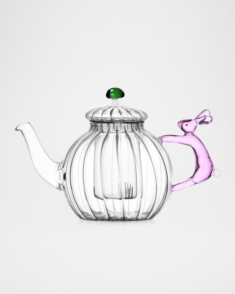 ICHENDORF Alice Pink Rabbit and Green Mushroom Teapot