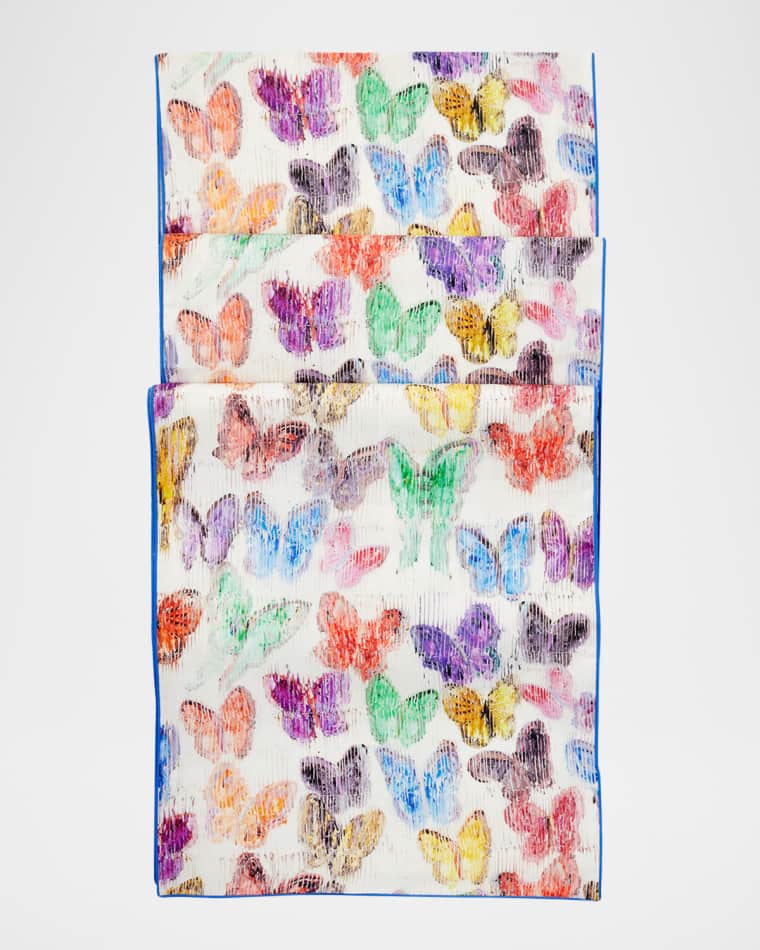 Hunt Slonem Spring Butterflies Reversible Linen Table Runner, 15" x 108"