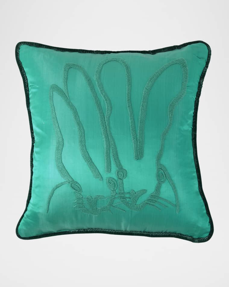 Hunt Slonem Hand-Embroidered Silk Pillow with Velvet Back, 22" Square