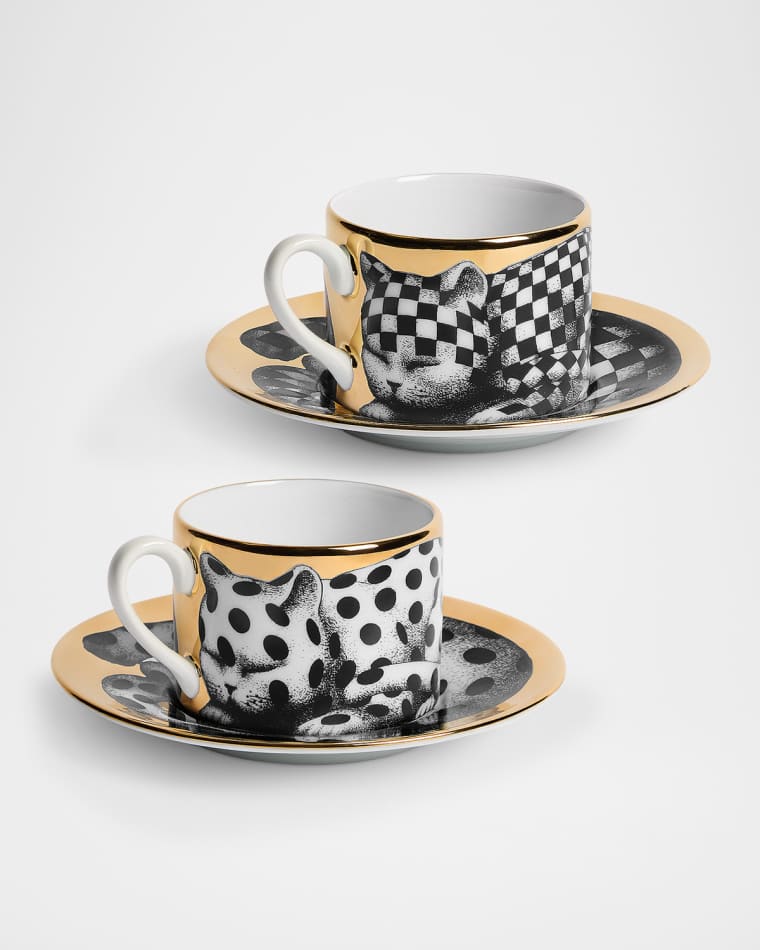 Fornasetti High Fidelity Tea Cups & Saucers, Set of 2