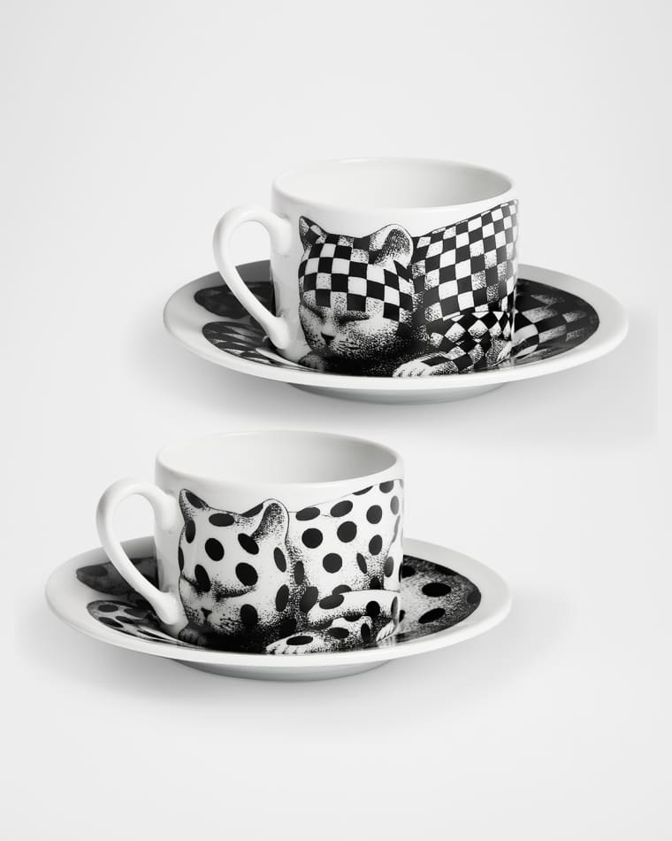 Fornasetti High Fidelity Tea Cups & Saucers, Set of 2