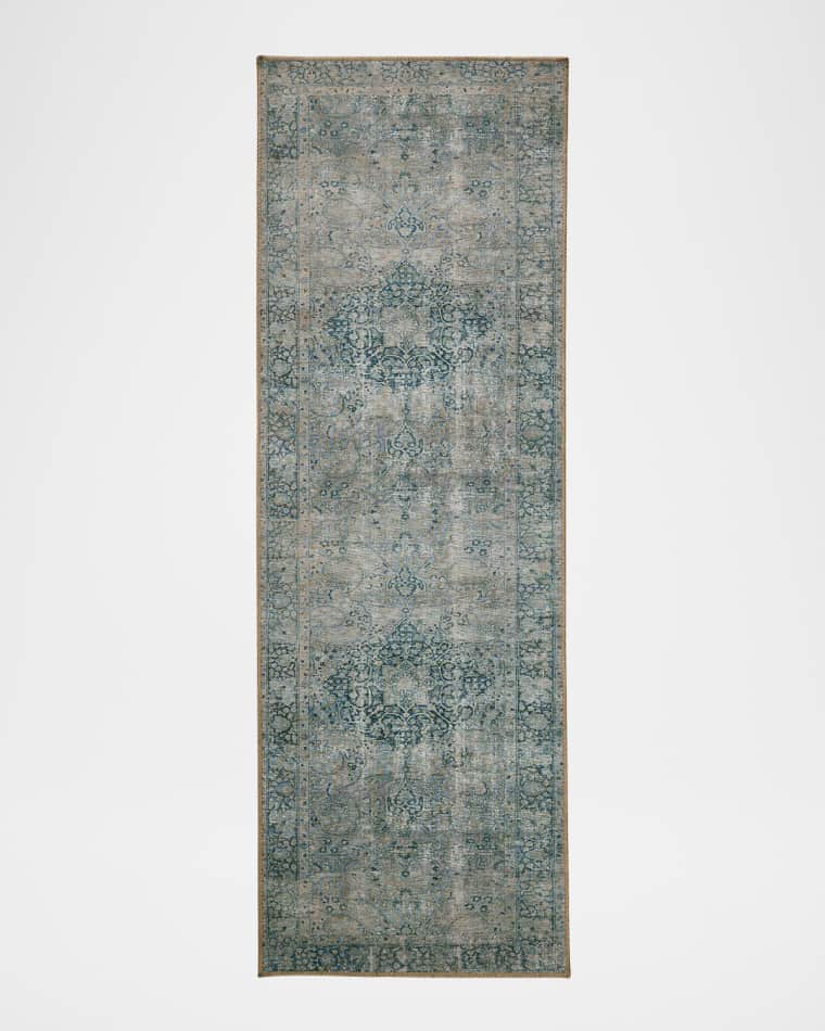 Four Hands Morelli Power-Loomed Blue Runner, 2’6” x 12'