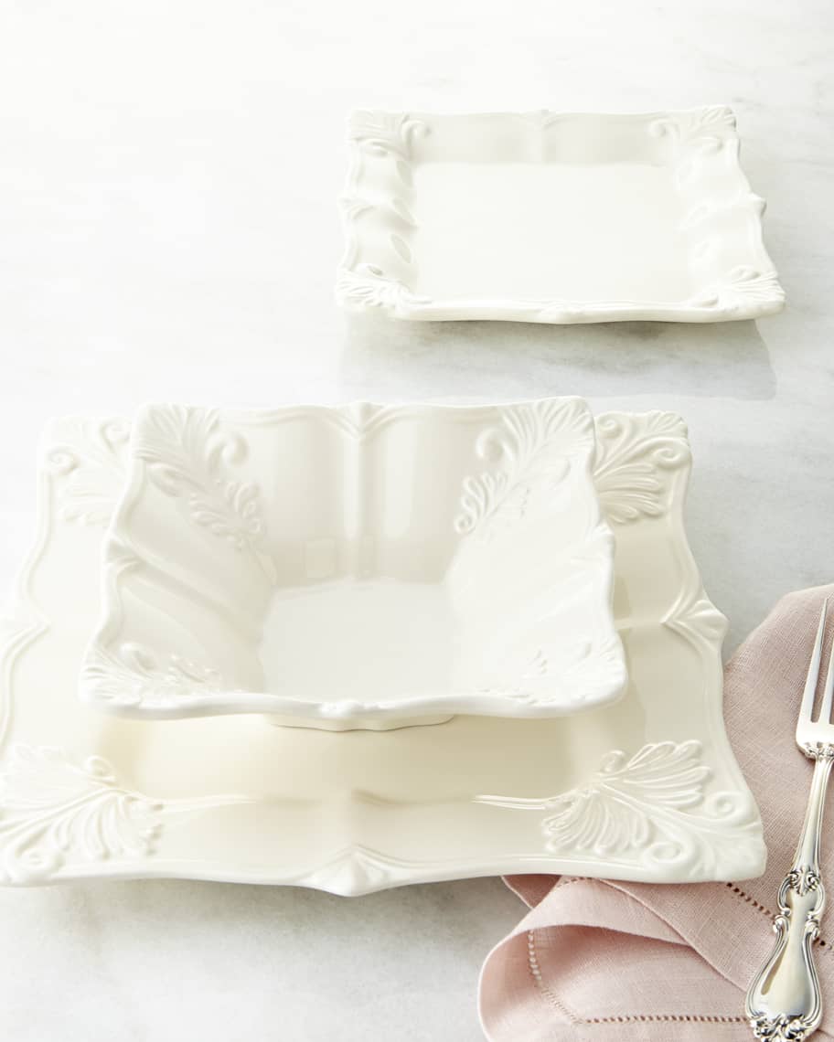 Image 1 of 5: 12-Piece White Square Baroque Dinnerware Service