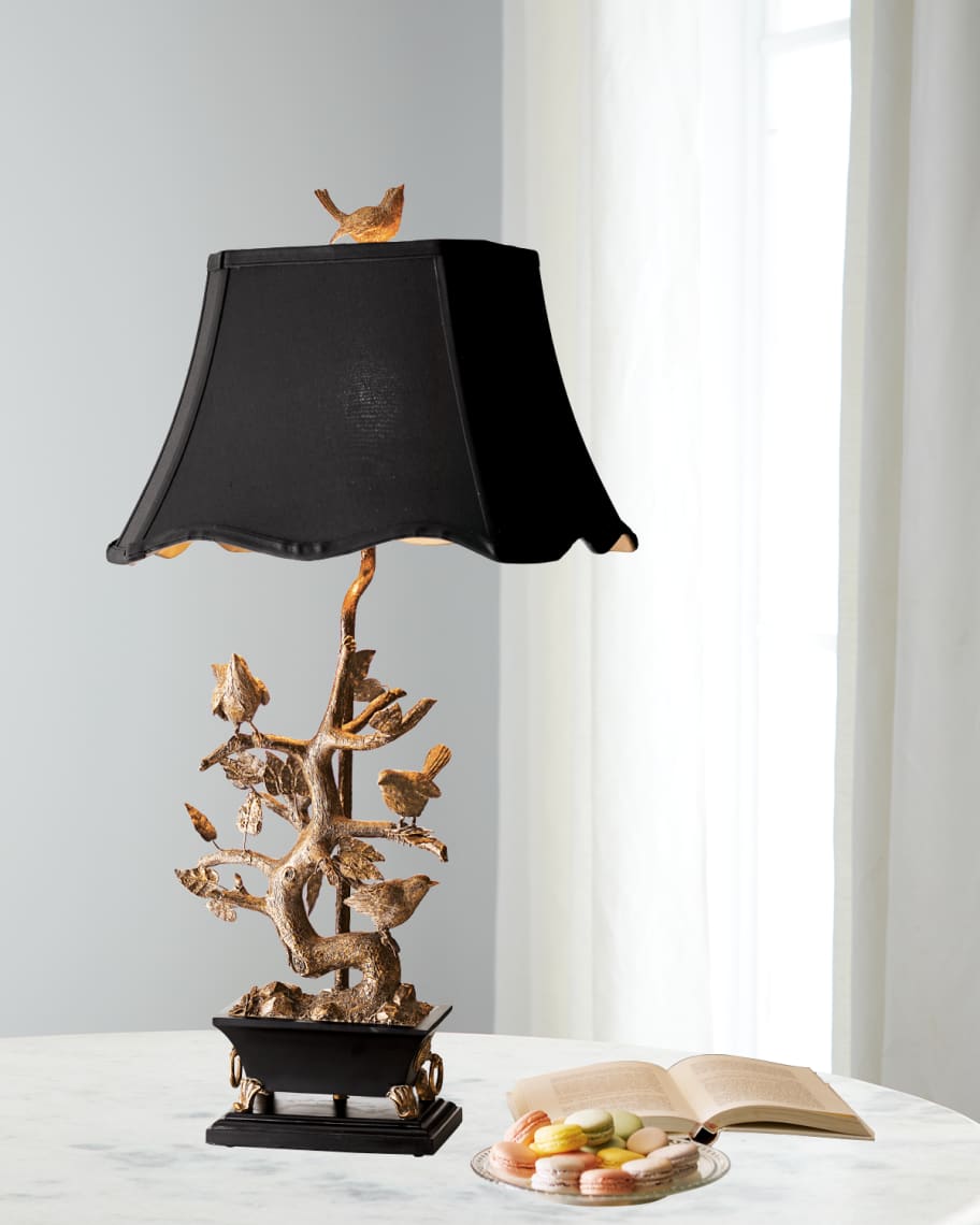 Image 1 of 4: Brass Bird-on-Branch Lamp