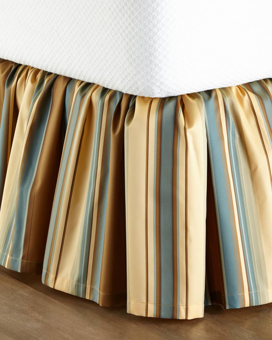 Silk Charmeuse Knife-Pleat Queen Bed Skirt with Pins, New, Slate Teal and  Sand For Sale at 1stDibs