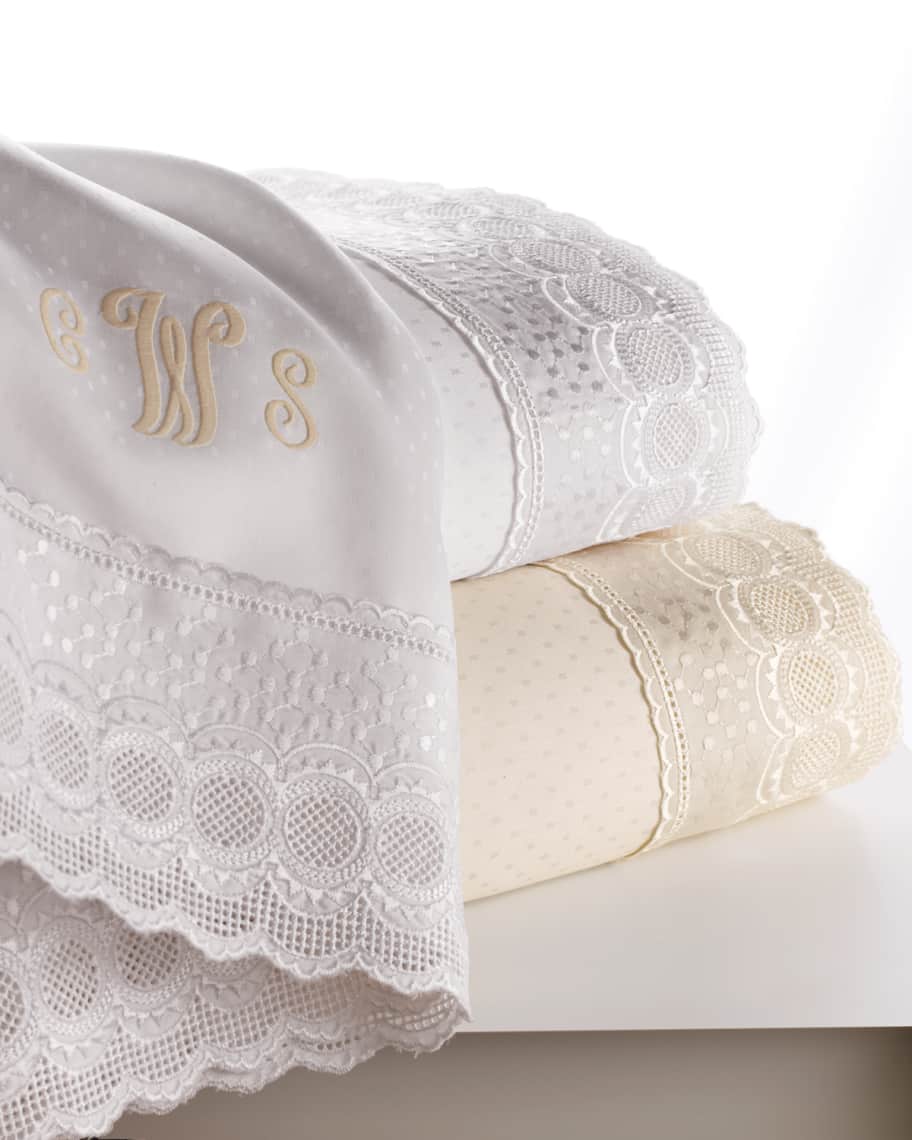 Image 2 of 2: Queen Marcus Collection 400 Thread-Count Lace-Trimmed Sheet Set