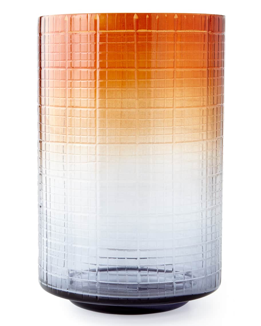 Image 1 of 1: Large Cut Glass Ombre Hurricane Vase