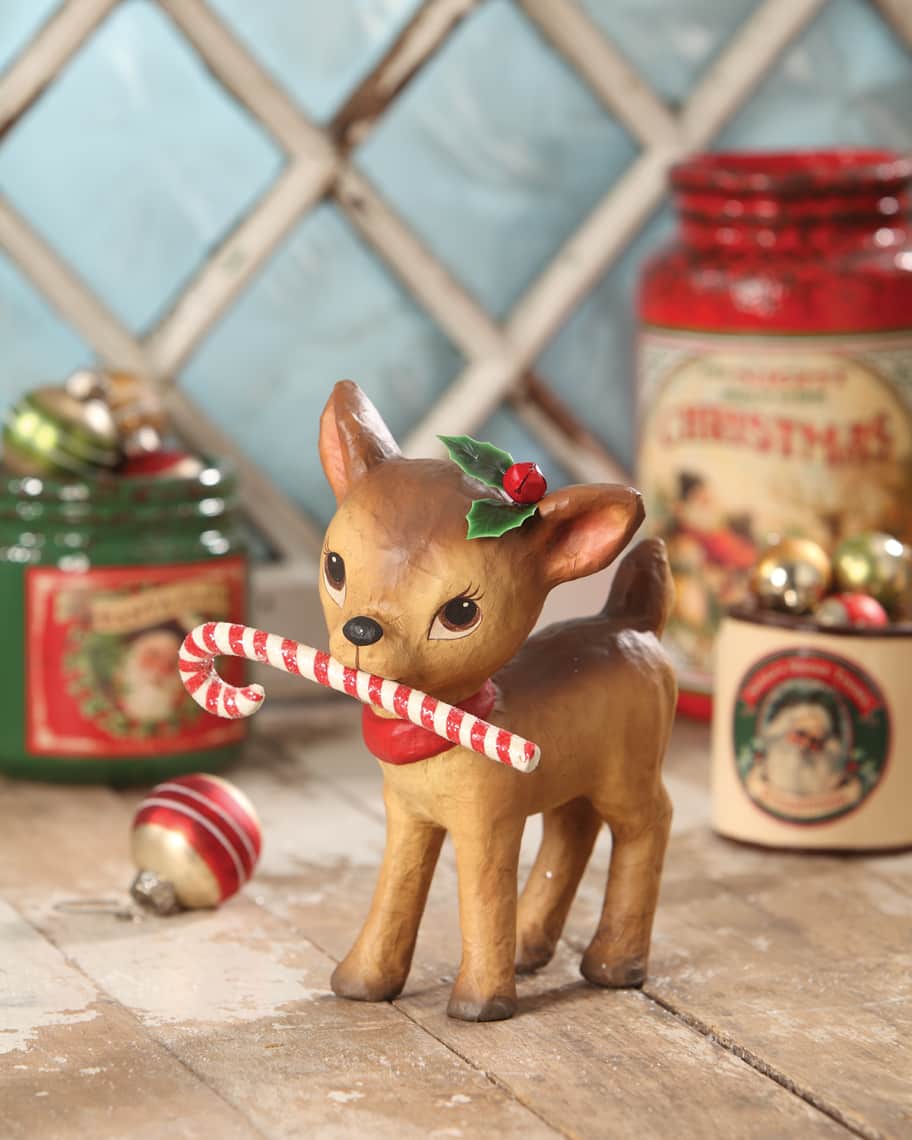 Image 1 of 1: Little Retro Reindeer with Candy Cane