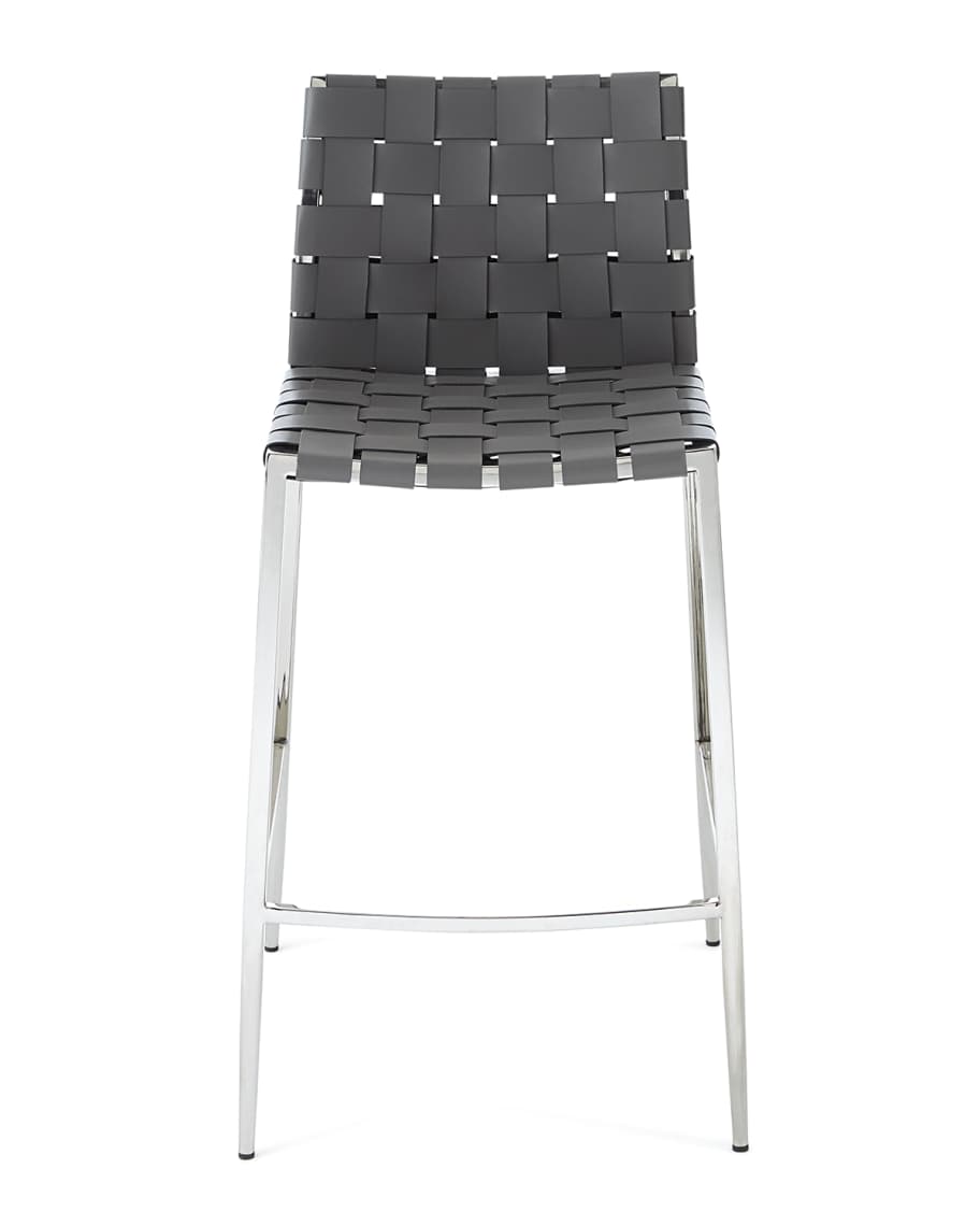 Image 2 of 4: Kennedy Woven Leather Counter Stool, Gray