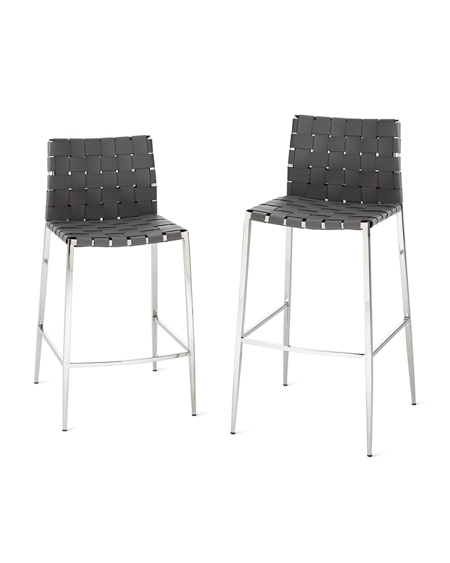 Image 3 of 4: Kennedy Woven Leather Counter Stool, Gray