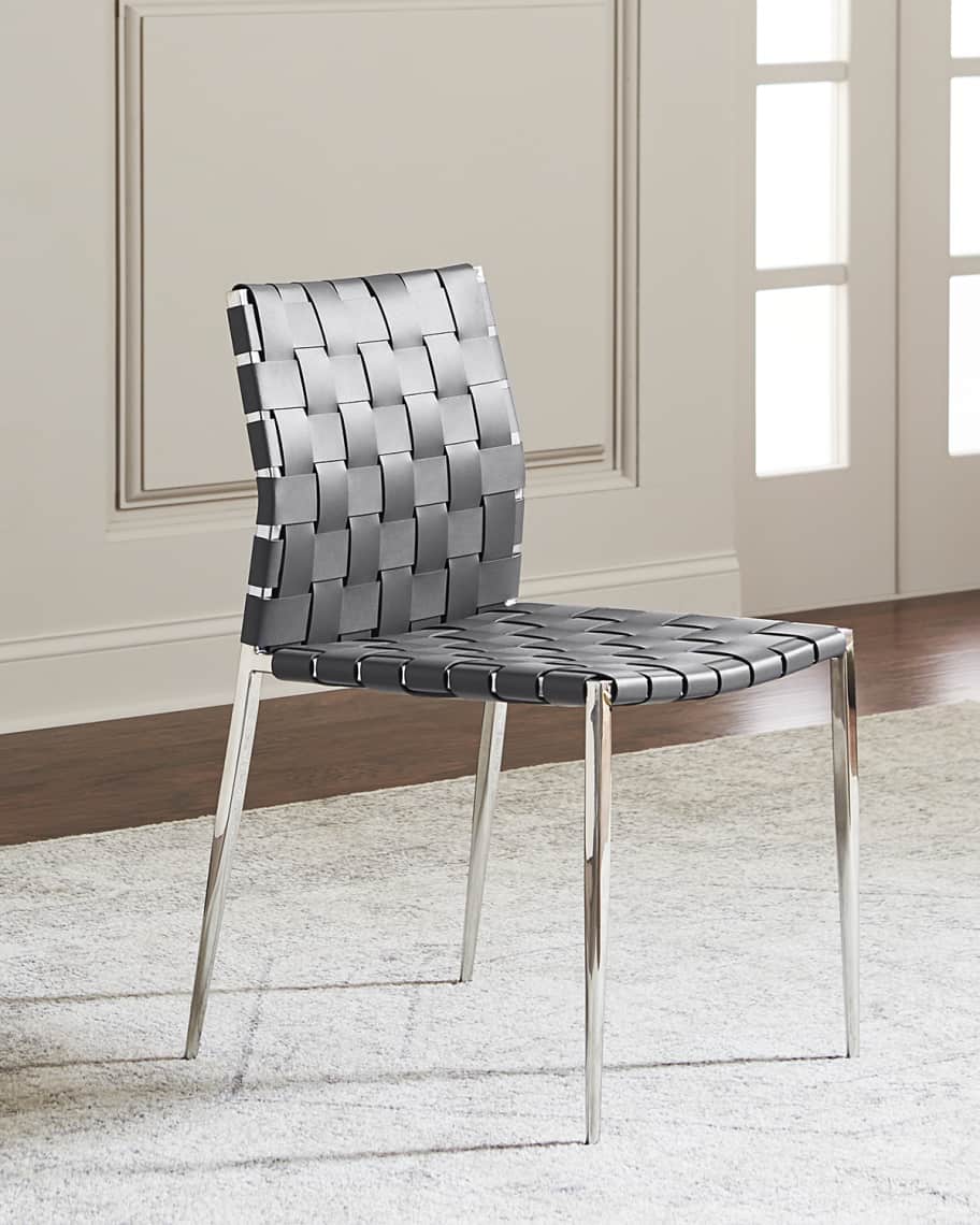 Image 1 of 3: Kennedy Woven Stainless Leather Dining Chair, Gray