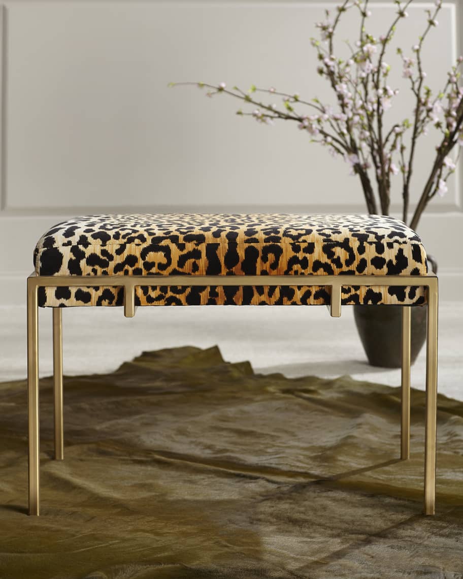 Image 1 of 5: Gold Metal and Leopard Ottoman