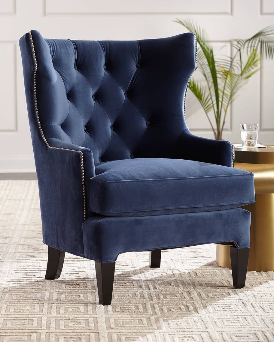 Image 1 of 4: Essie Tufted Velvet Wing Chair